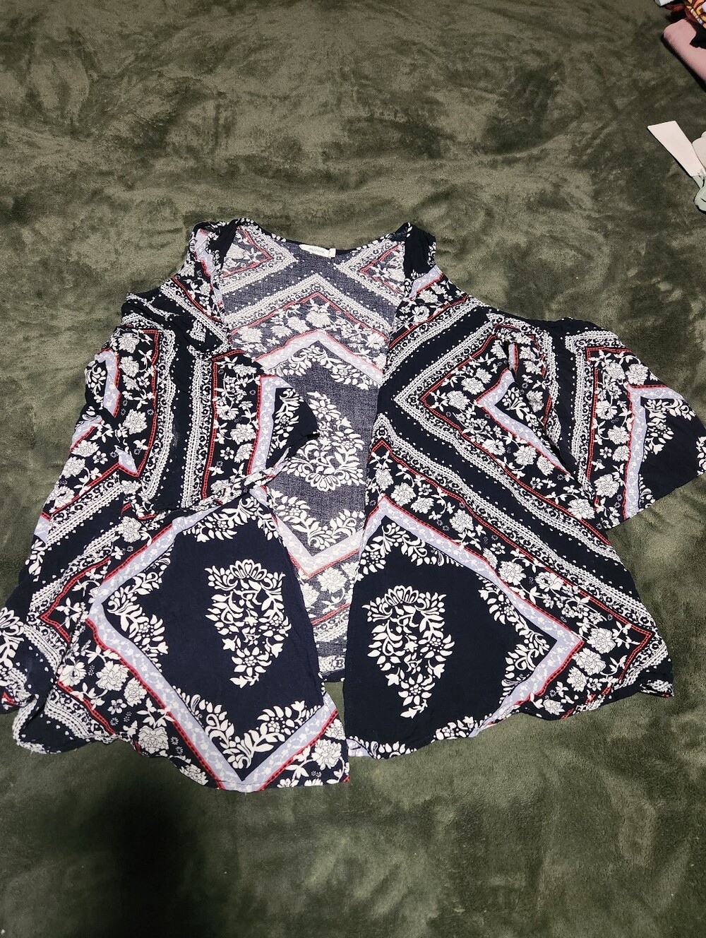 Maurices Paisley Cold Shoulder Open Front Top